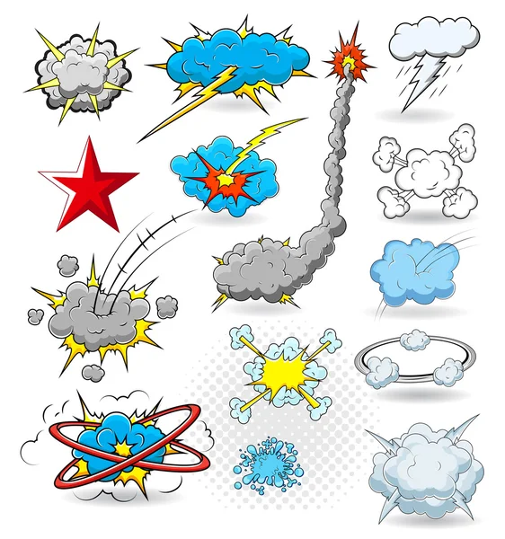 Komische explosie wolk burst vector illustratie set — Stockvector