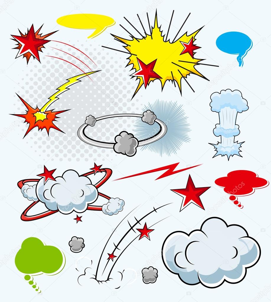 Comic Explosion Cloud Burst Expressions Vector Illustration Stock