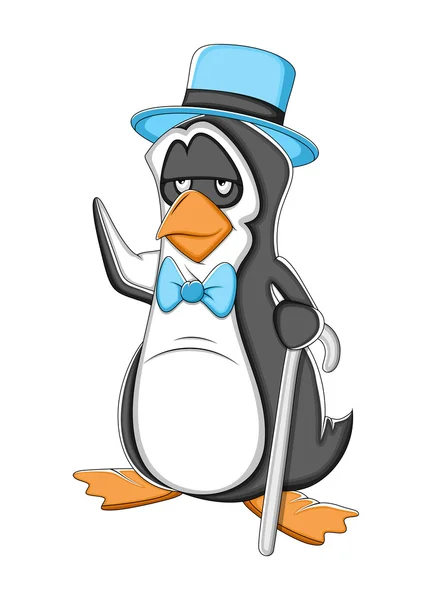 Gentleman cartoon pinguïn vectorillustratie — Stockvector