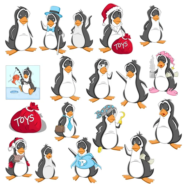 Juego de ilustración de vectores de pingüino de dibujos animados — Archivo Imágenes Vectoriales