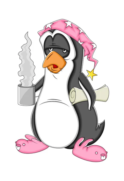 Ilustración vectorial de pingüino de dibujos animados matutinos — Vector de stock