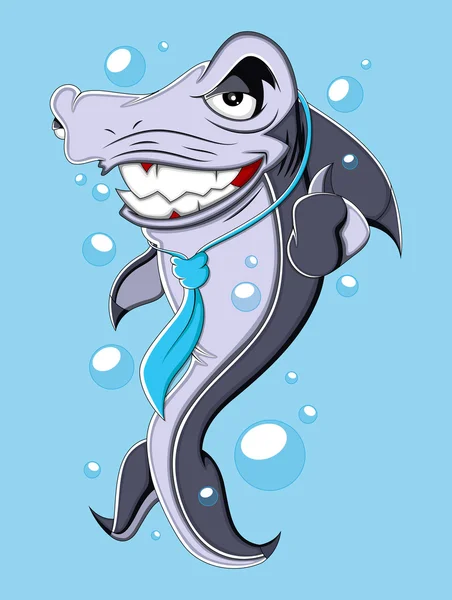 Evil business cartone animato squalo vettoriale illustrazione — Vettoriale Stock