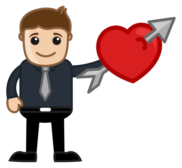 Flecha y corazón de dibujos animados personaje hombre — Vector de stock