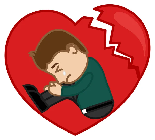 Sad Man Crying in a Broken Heart — Stock Vector