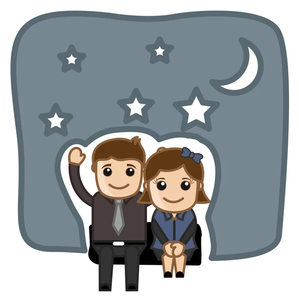 Happy Cartoon Couple in Night Vector Illustration — Stock Vector