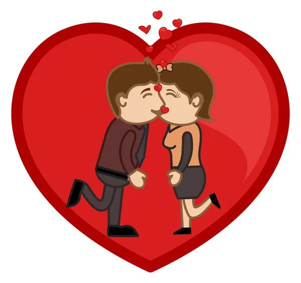 Couple Kissing in Heart Shaped Background - Vector Illustration — Stock Vector