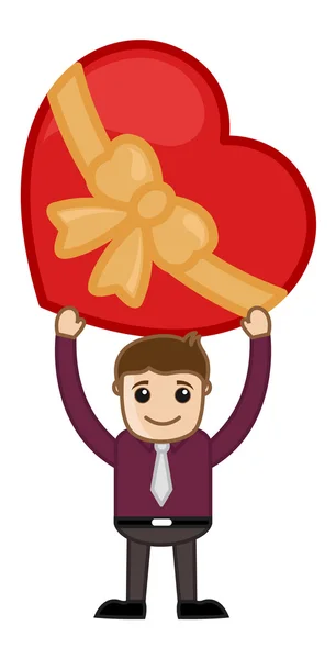 Holding a Heart Shaped Gift Box Over the Head — Stock Vector