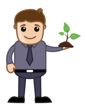 küçük bitki vektör tutan adam