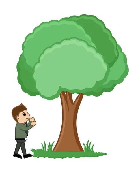 Hombre de pie cerca de árbol — Vector de stock