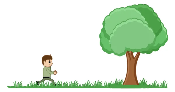 Hombre corriendo a un árbol Vector Ilustración — Vector de stock