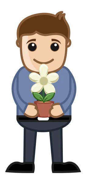 Holding a Flower Pot in Hands Vector Illustration — Stock Vector