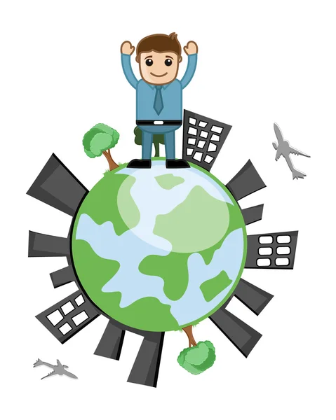 Happy Man Standing on Earth — Stock Vector