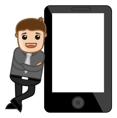 bir adamla - vektör çizim vektör mockup Smartphone