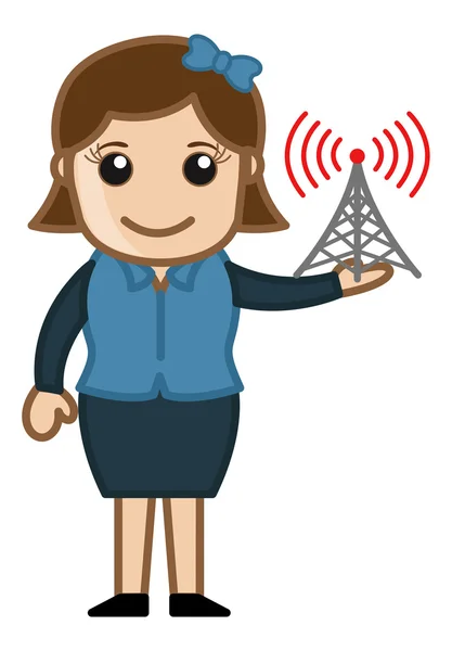 Menina com Internet Signal Tower — Vetor de Stock