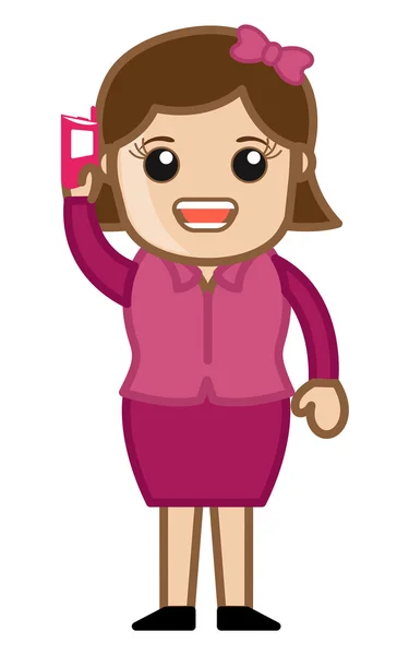 Desenhos animados menina falando sobre o telefone móvel — Vetor de Stock