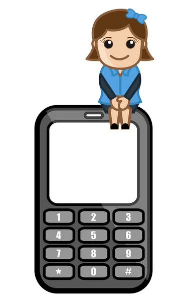 Girl with Mobile Phone Cartoon Office Character — Stock Vector