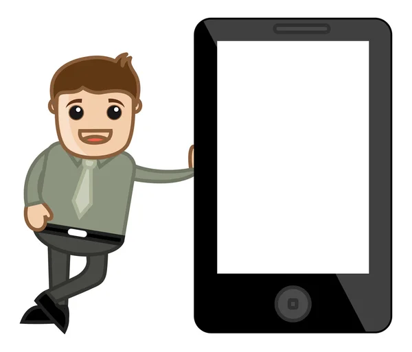 Homem em pé com dispositivo Tablet - Ilustração vetorial —  Vetores de Stock