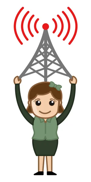 Girl Having a Network Tower — Stock Vector