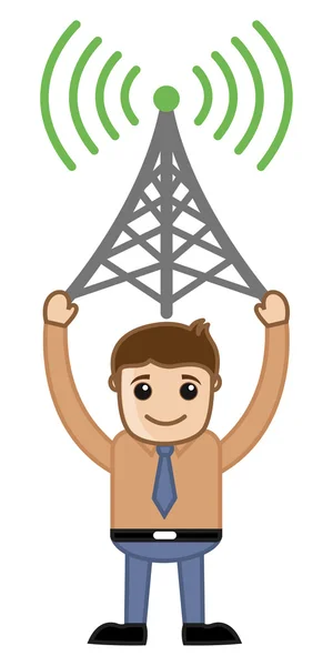 Man met netwerk antenne - vectorillustratie — Stockvector