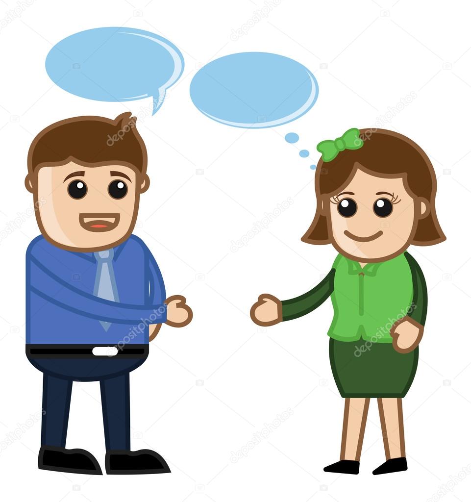 hombre y mujer hablando - ilustración vectorial — Vector ...