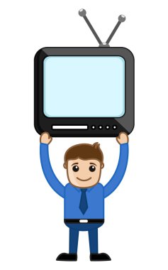 bir tv omuz - vektör çizim yukarıda tutan adam
