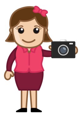 dijital kamera - ofis karakter - vektör çizim