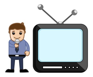 TV muhabiri - ofis karakter - vektör çizim