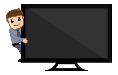 ekran - ofis karakter - vektör çizim arkasındaki adam