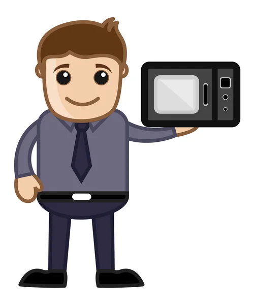 Man Presenting Microwave Oven - Vector Illustration — Stock Vector