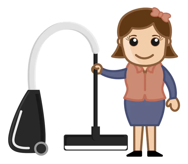 Woman with Vacuum Cleaner - Vector Illustration — Stock Vector