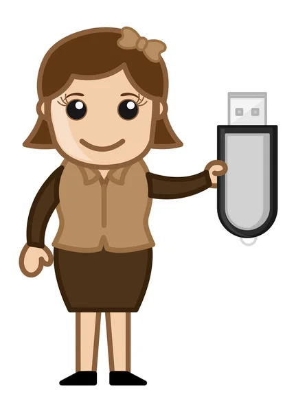 Girl with Pen Drive - Vector Illustration — Stock Vector