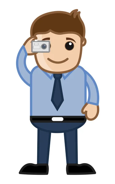 Hombre tomando fotos - Carácter de oficina - Ilustración vectorial — Archivo Imágenes Vectoriales