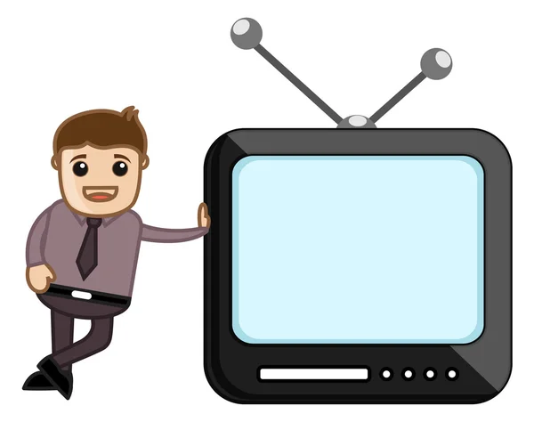 Mobile TV - Office Character - Vector Illustration — Stock Vector