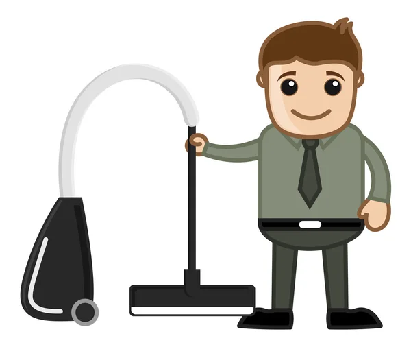 Man Holding Vacuum Cleaner Vector — Stock Vector