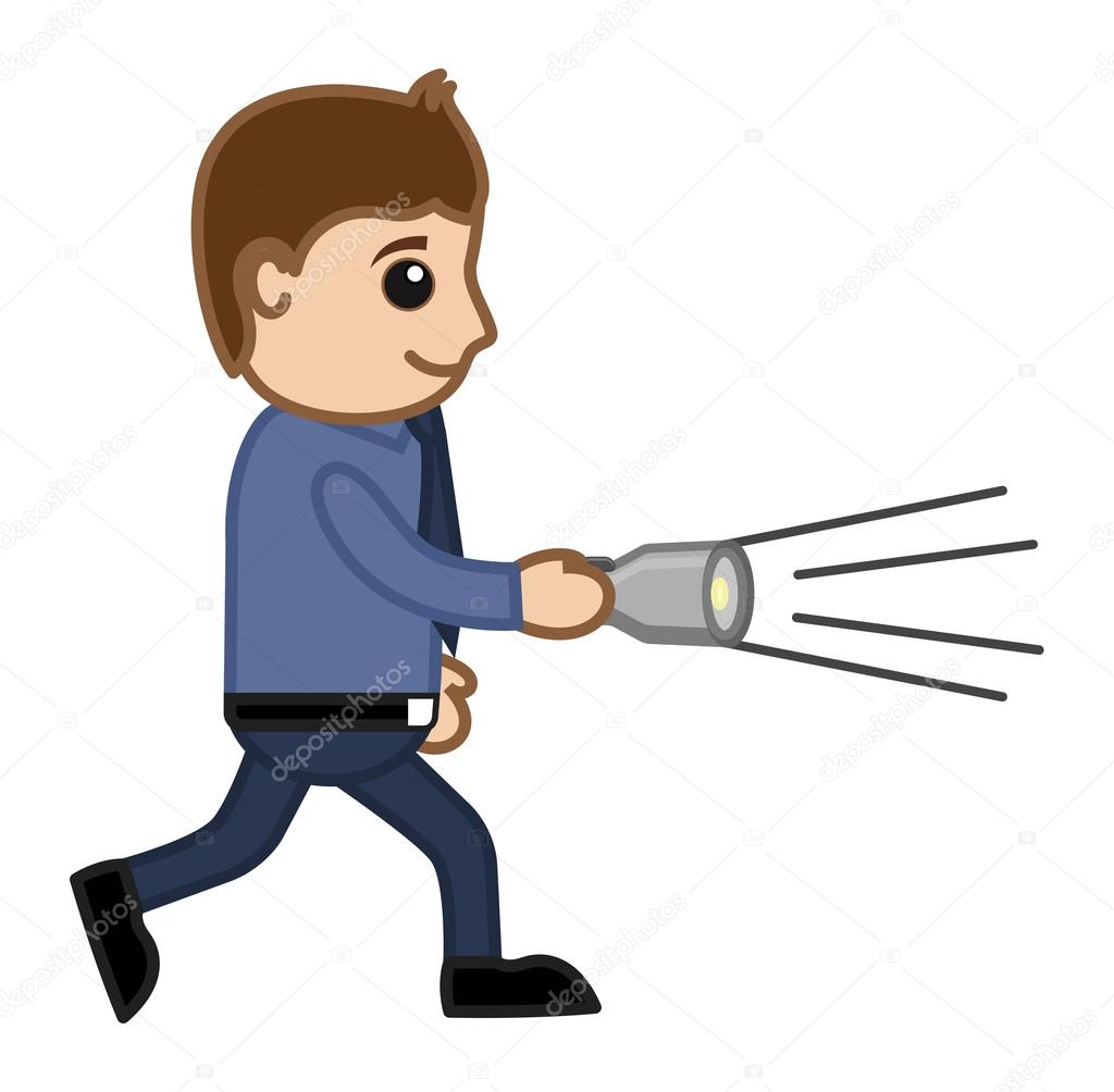 Find with Torch - Office Character - Vector Illustration — Stock Vector