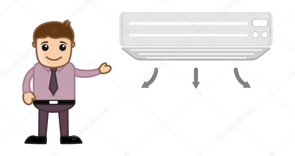 A.C - Air Conditioner - Office Character - Vector Illustration