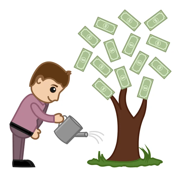 Öntözés Money Tree - vektor-illusztráció — Stock Vector