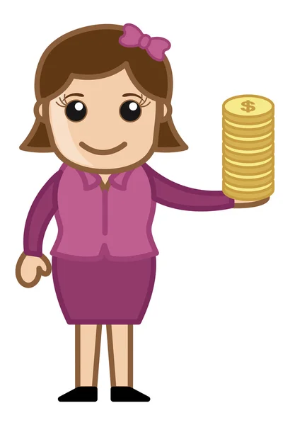 Monedas Dólar en Mano Femenina - Ilustración vectorial — Vector de stock