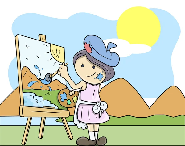 Paisaje de pintura - Niños - Ilustración vectorial — Archivo Imágenes Vectoriales