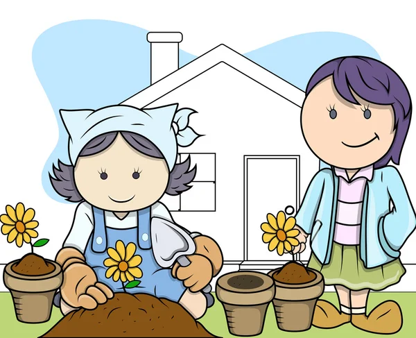 Hobby del giardinaggio - Bambini - Illustrazione vettoriale — Vettoriale Stock