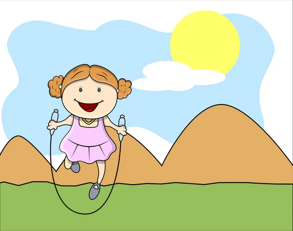 Dívka přeskakování lana - děti - vektorové ilustrace — Stockový vektor