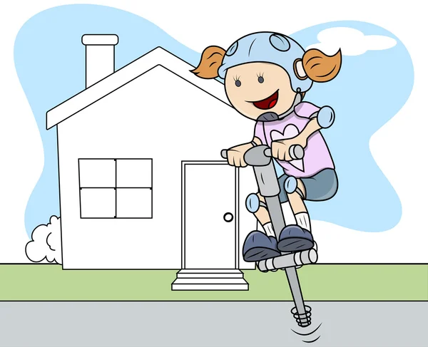 Flickan hoppar - barn - vektor illustration — Stock vektor