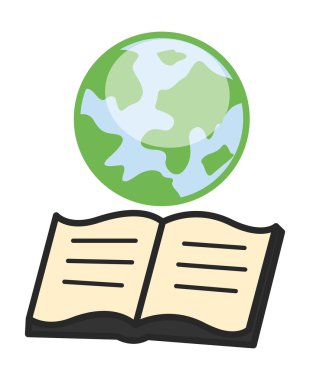 Dünya ve açık kitap - Coğrafya bilgi kavramı - ofis vektörler karakter