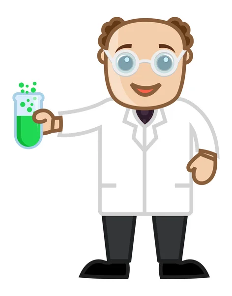 Homme expérimentant avec des produits chimiques - Vecteurs de caractères de bureau — Image vectorielle