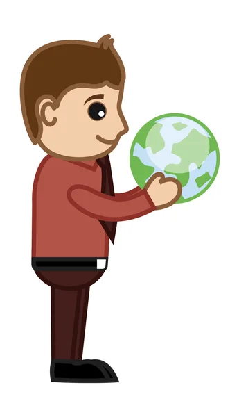 Man Holding Earth in His Hands - Office Character Vectors — Stock Vector