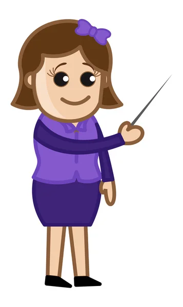 Mädchen zeigt einen Stock - Cartoon Office Vektor Illustration — Stockvektor
