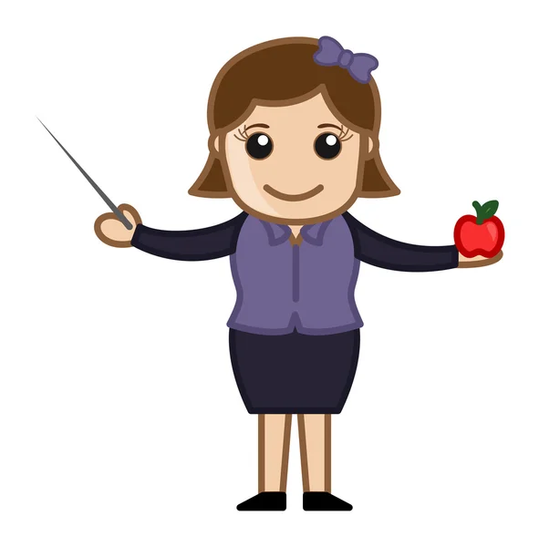Nauczyciel z kijem i jabłko - postać z kreskówki — Wektor stockowy