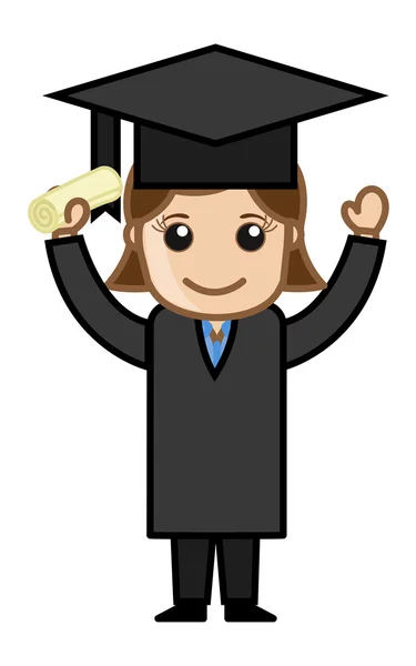 Mulher em vestido de graduação - Cartoon Office Vector Ilustração — Vetor de Stock