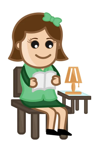 Woman Reading a Book - Cartoon Office Vector Illustration — Stock Vector