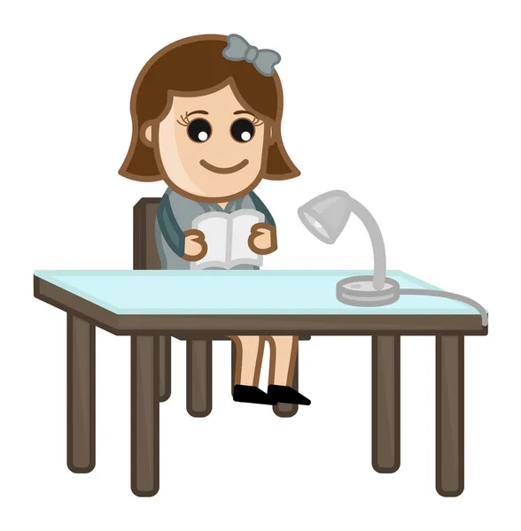 Mujer estudiando - ilustración vectorial de la oficina de dibujos animados — Vector de stock